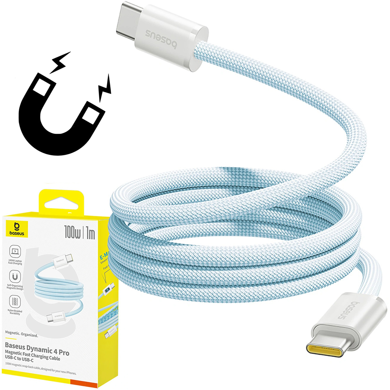 Baseus | Magnetyczny Kabel USB-C | Power Delivery 100W | 100cm | Niebieski