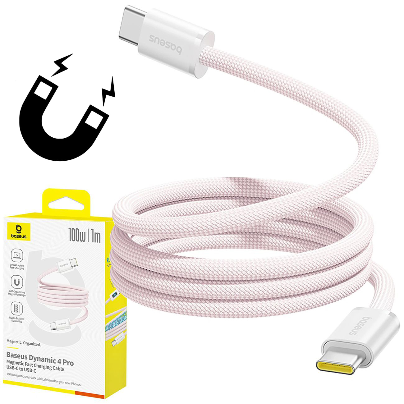 Baseus | Magnetyczny Kabel USB-C | Power Delivery 100W | 100cm | Różowy