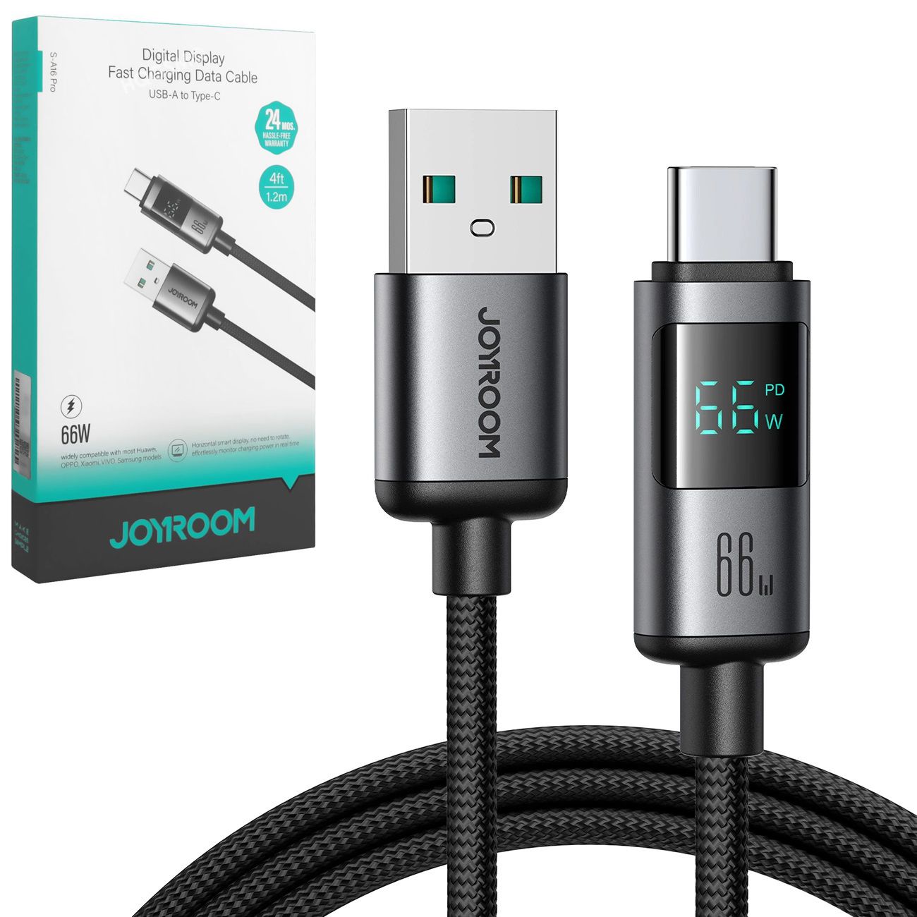 Joyroom | Szybki Kabel USB-A USB-C z Wyświetlaczem LED | SuperCharge 66W | 1.2m