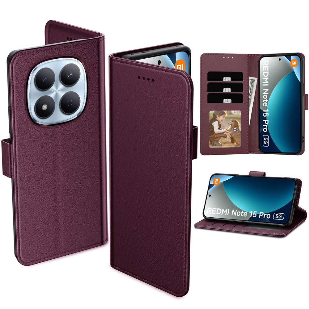 Etui z Klapką Wallet Case | Bordowe do Xiaomi Redmi Note 15 Pro 5G