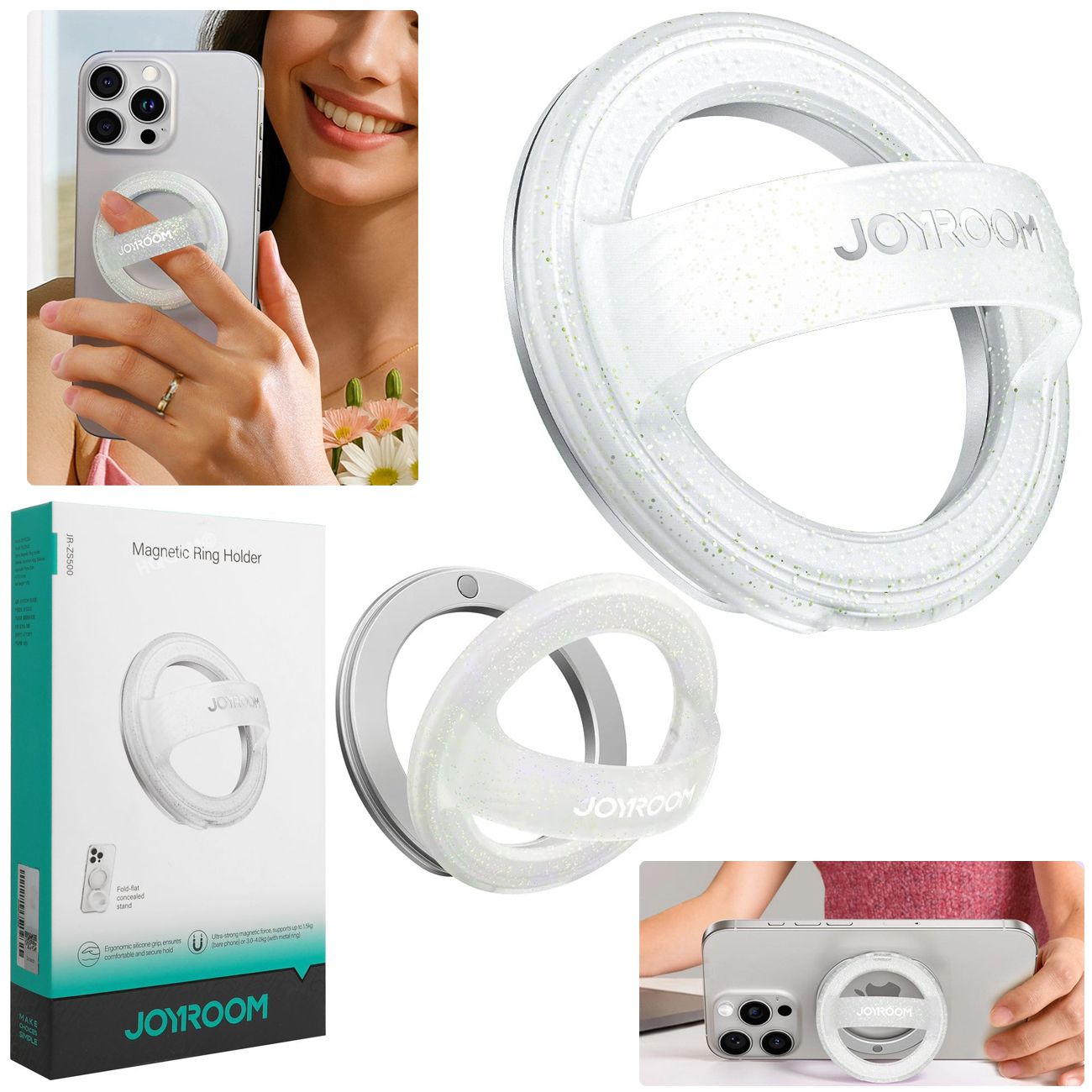 Joyroom | Magnetyczny Uchwyt Ring | Rozkładana Podstawka do Telefonu na MagSafe | Brokat
