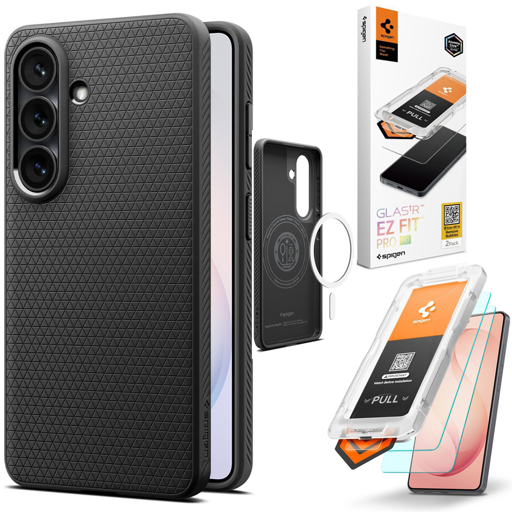 Etui SPIGEN Liquid Air MagSafe | Matte Black + 2x SZKŁO Spigen do Samsung Galaxy S26+ Plus
