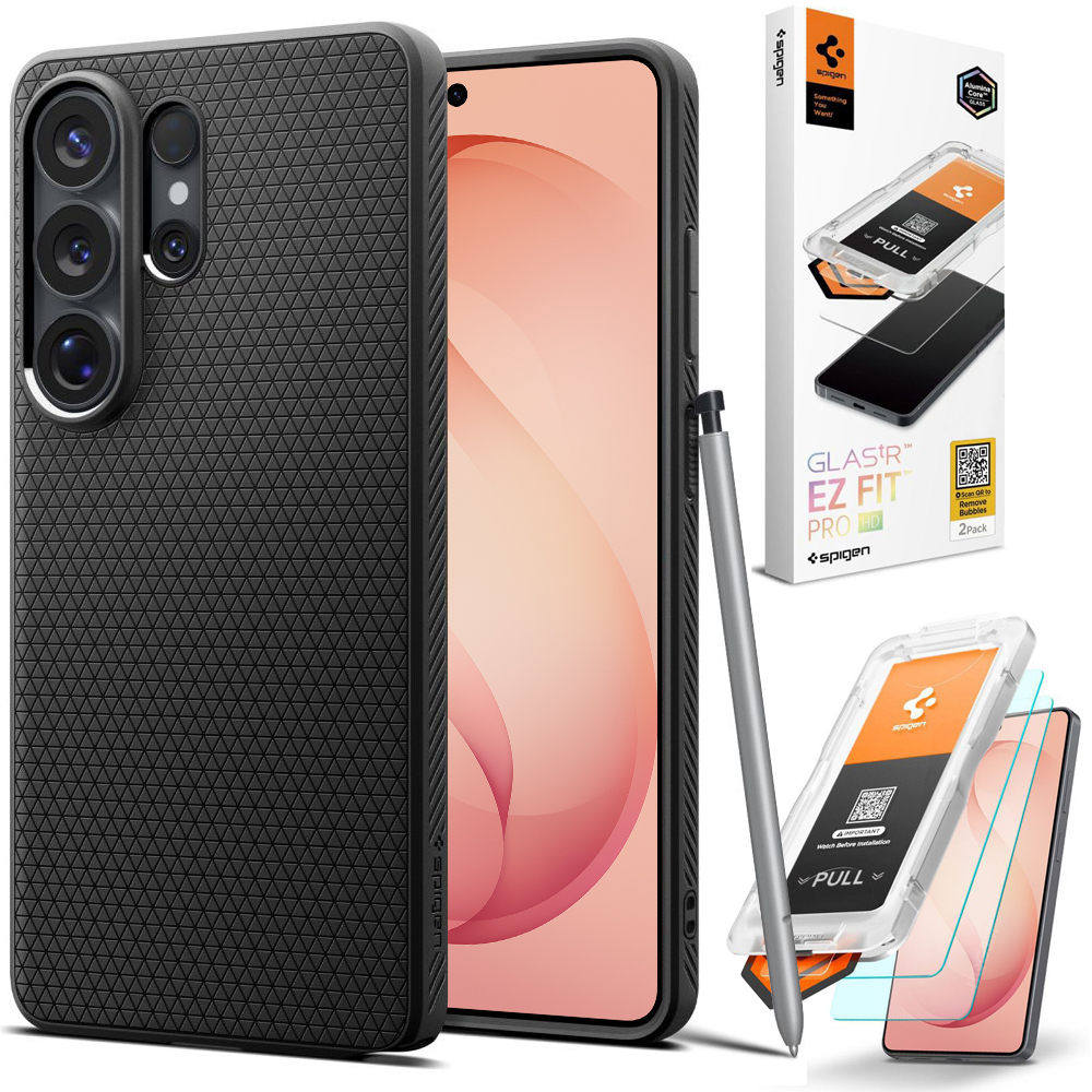 Etui SPIGEN Liquid Air | Matte Black + 2x SZKŁO Spigen do Samsung Galaxy S26 Ultra