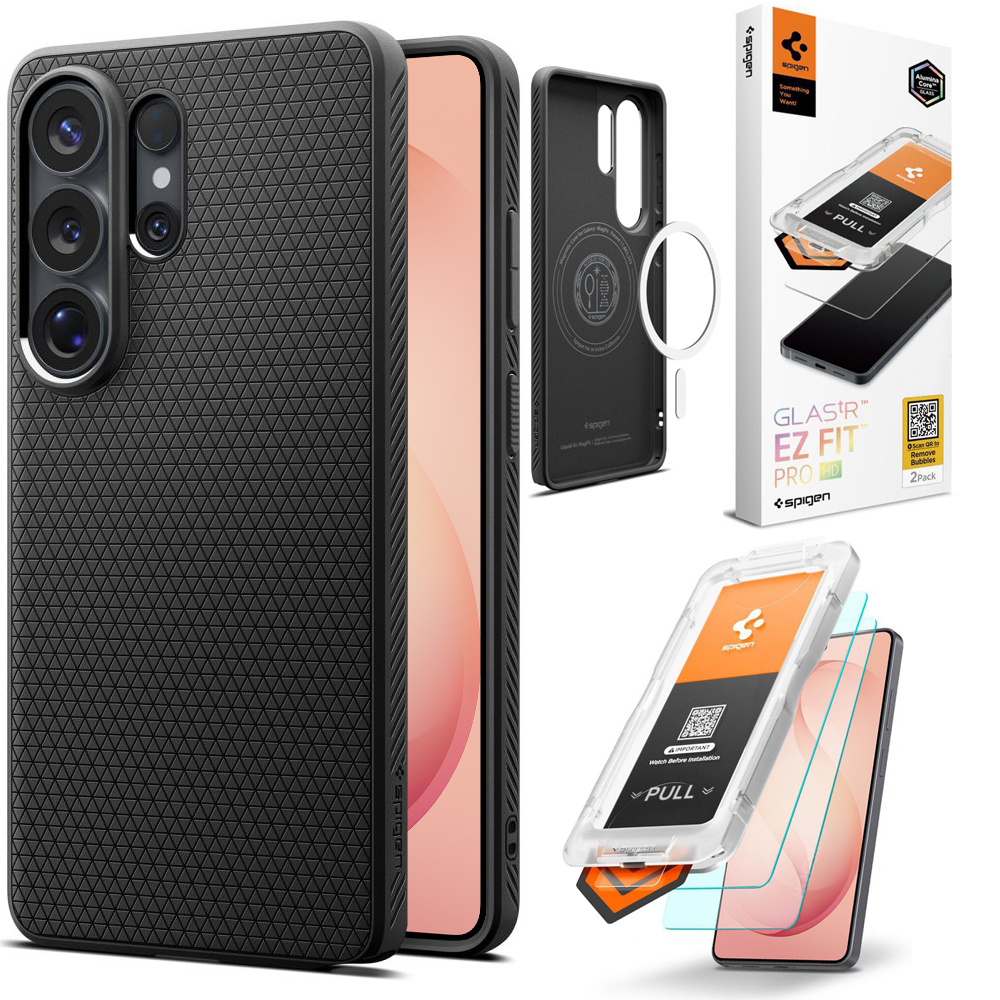 Etui SPIGEN Liquid Air MagSafe | Matte Black + 2x SZKŁO Spigen do Samsung Galaxy S26 Ultra