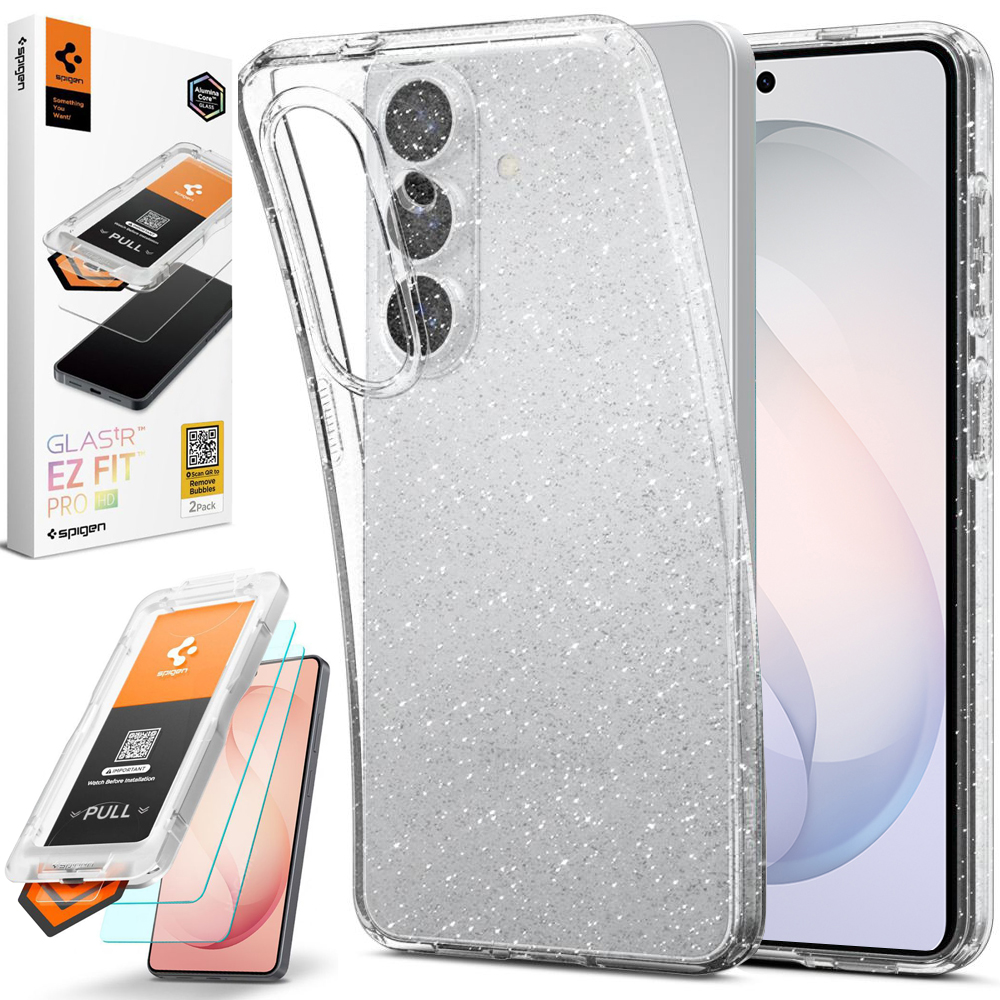 Etui SPIGEN Liquid Crystal Glitter | Crystal Quartz + 2x SZKŁO Spigen do Samsung Galaxy S26+ Plus