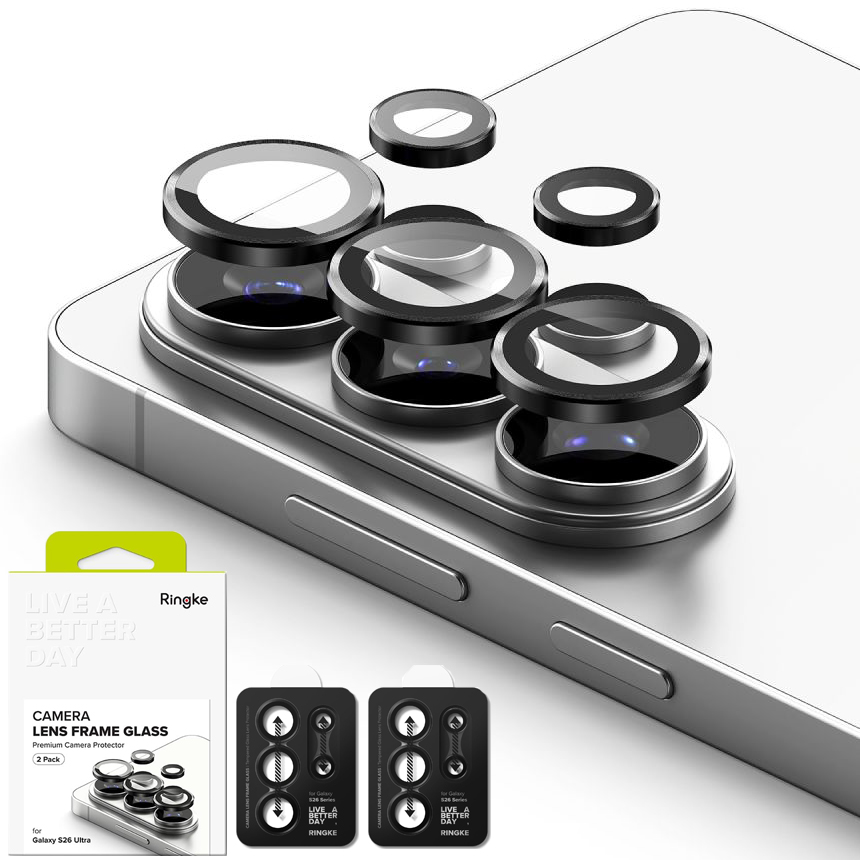 2x Ringke Lens Frame Glass | Osobne Szkła na Aparat 9H | Black do Samsung Galaxy S26 Ultra