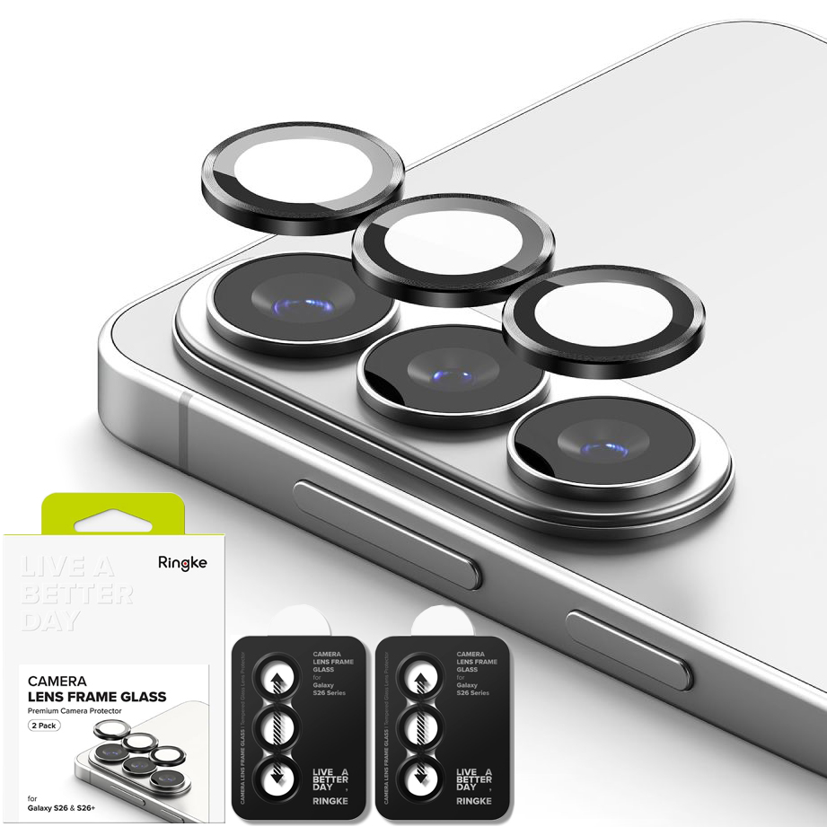 2x Ringke Lens Frame Glass | Osobne Szkła na Aparat 9H | Black do Samsung Galaxy S26 / S26+ Plus