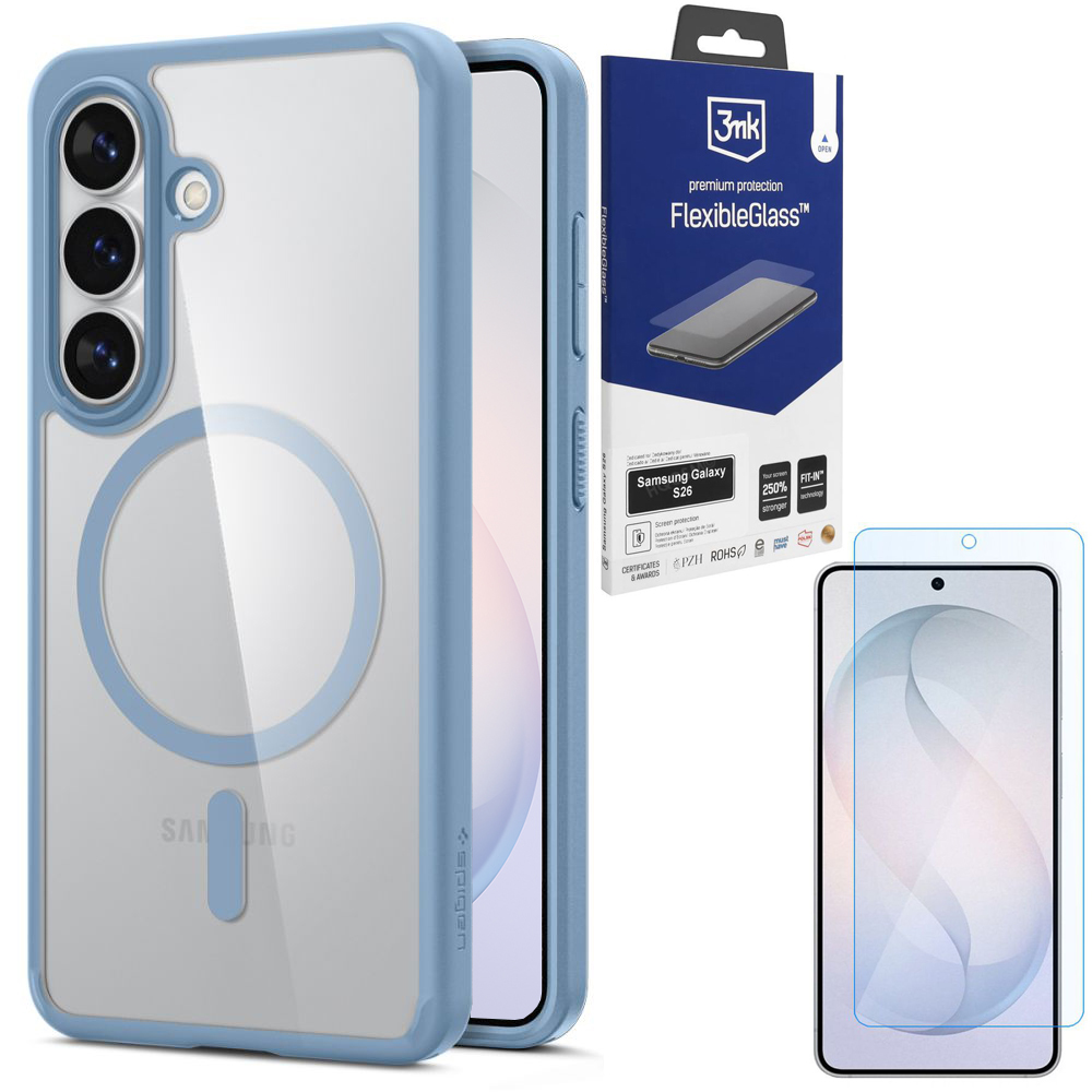 Etui SPIGEN Ultra Hybrid MagSafe | Light Blue + SZKŁO 3mk Flexible Glass do Samsung Galaxy S26