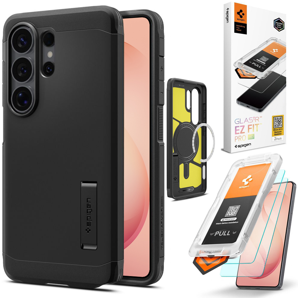 Pancerne Etui SPIGEN Tough Armor z MagSafe | Black + 2x SZKŁO Spigen do Samsung Galaxy S26 Ultra