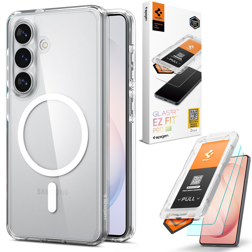 Etui SPIGEN Ultra Hybrid MagSafe | Clear White + 2x SZKŁO Spigen do Samsung Galaxy S26+ Plus