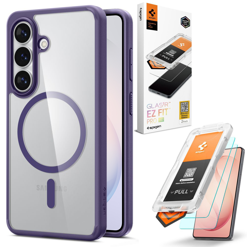 Etui SPIGEN Ultra Hybrid MagSafe | Deep Purple + 2x SZKŁO Spigen do Samsung Galaxy S26+ Plus