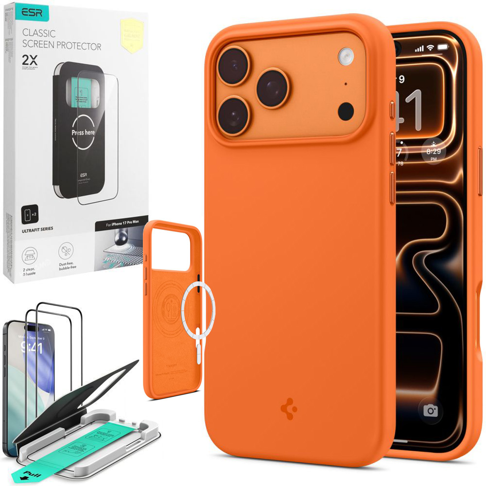 Etui SPIGEN Silicone Fit MagSafe | Cosmic Orange + 2x SZKŁO ESR do Apple iPhone 17 Pro Max