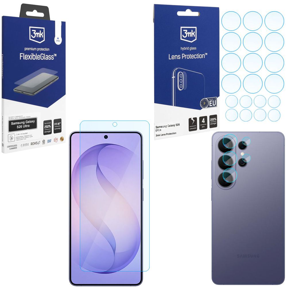 SZKŁO 3mk Flexible Glass + 4x SZKŁO na Aparat do Samsung Galaxy S26 Ultra