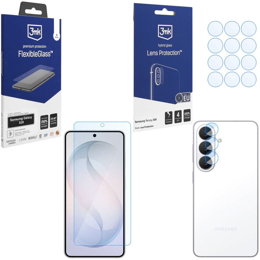 SZKŁO 3mk Flexible Glass + 4x SZKŁO na Aparat do Samsung Galaxy S26