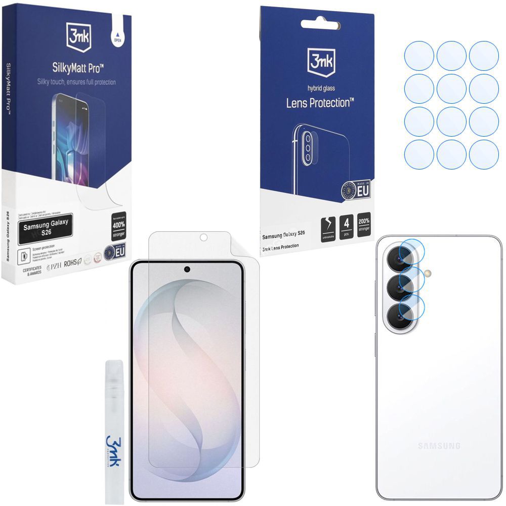 FOLIA 3mk SilkyMatt + 4x SZKŁO na Aparat do Samsung Galaxy S26