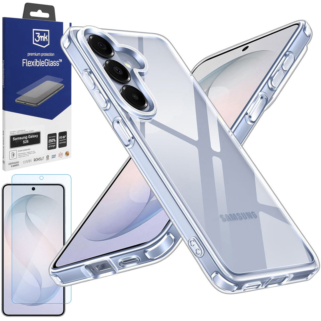 Pancerne Etui 3mk Armor Case | Clear + SZKŁO 3mk Flexible Glass do Samsung Galaxy S26