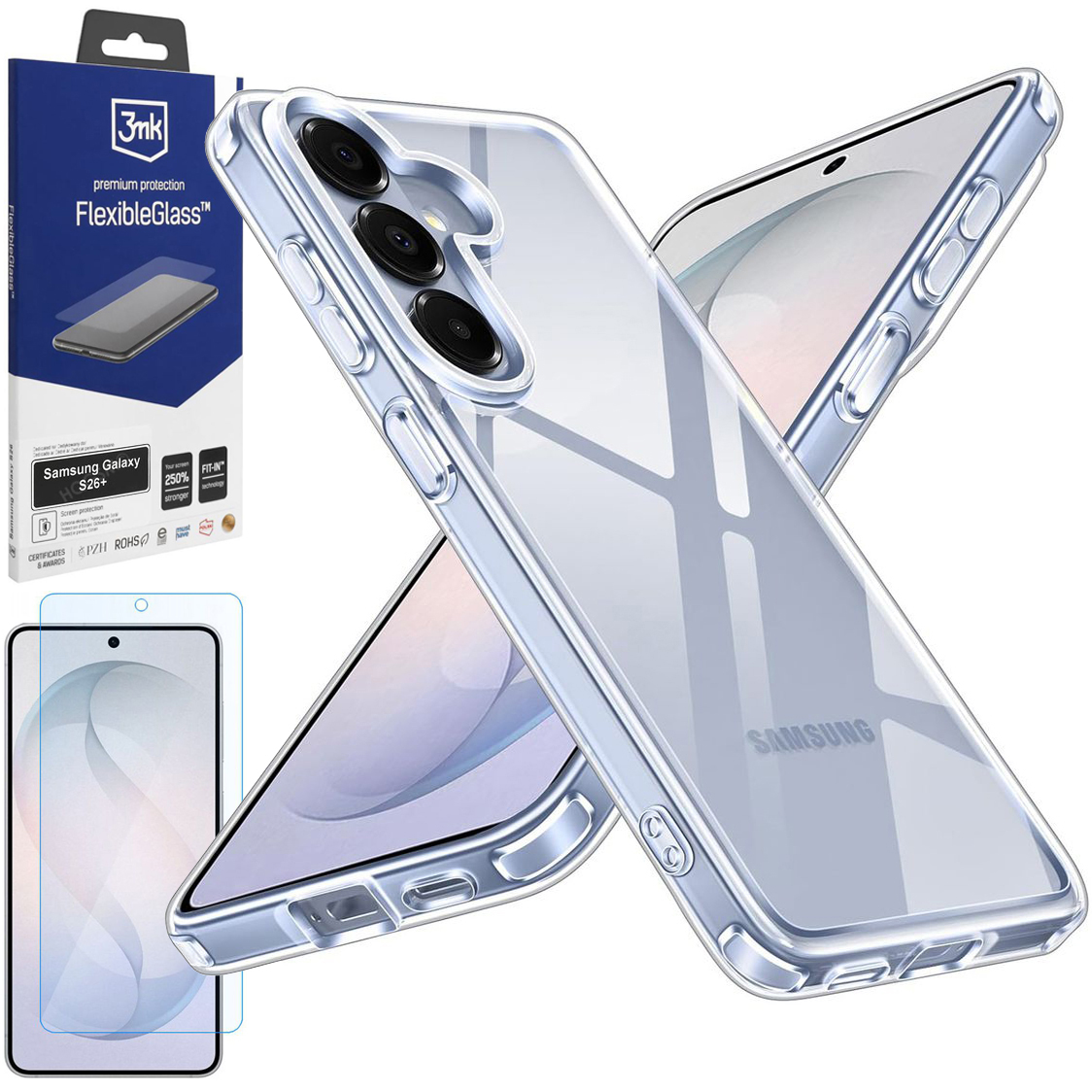 Pancerne Etui 3mk Armor Case | Clear + SZKŁO 3mk Flexible Glass do Samsung Galaxy S26+ Plus