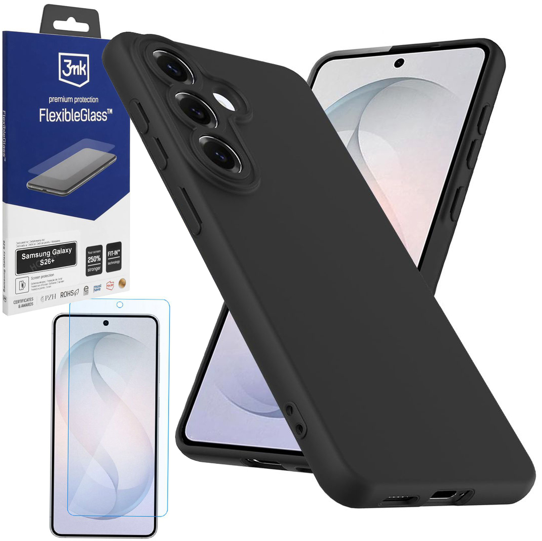 Cienkie Etui 3mk Matt Case Pro | Black + SZKŁO 3mk Flexible Glass do Samsung Galaxy S26+ Plus