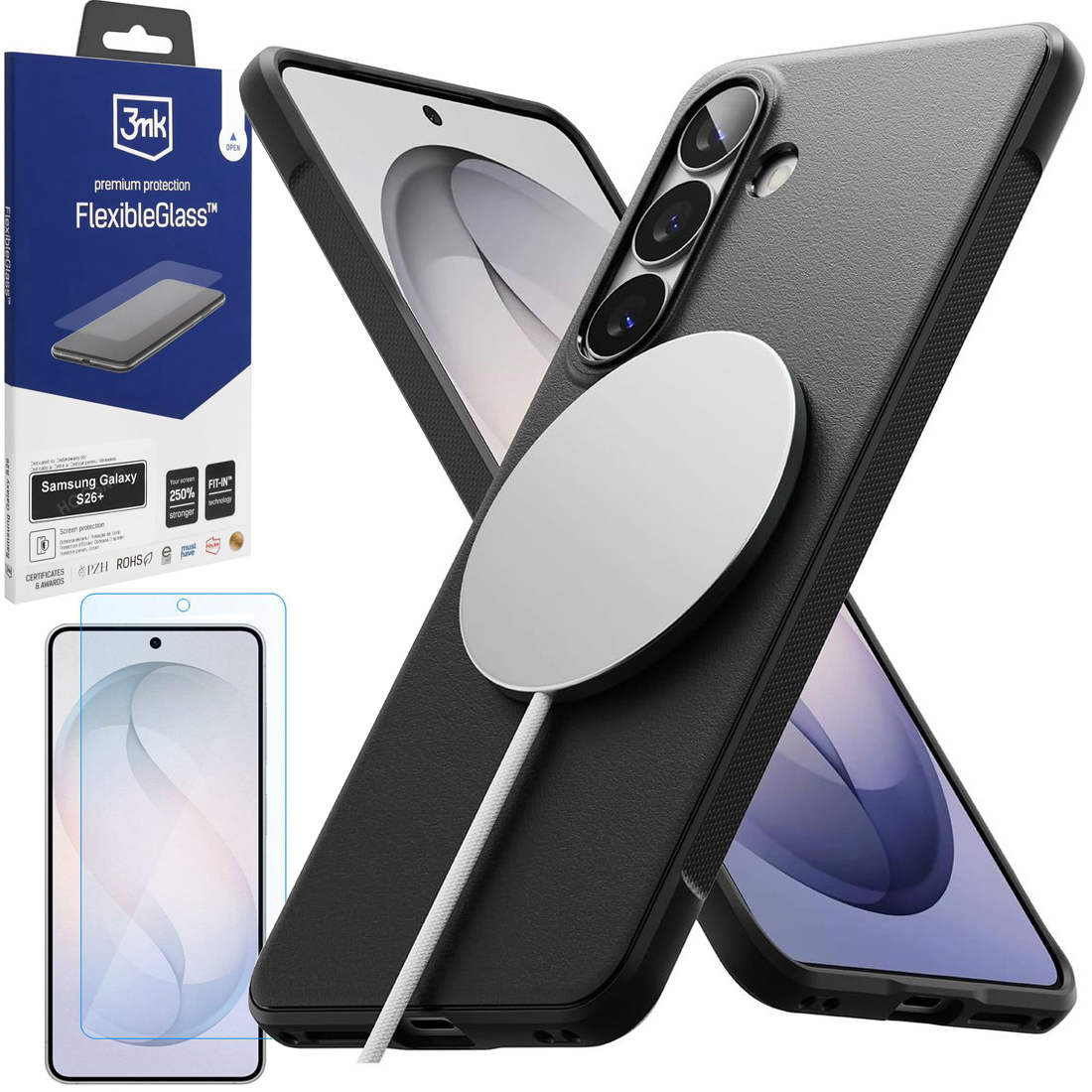 Etui RINGKE Onyx Magnetic | Black + SZKŁO 3mk Flexible Glass do Samsung Galaxy S26+ Plus