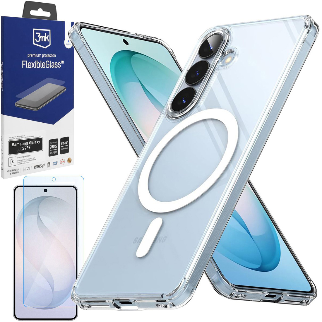 Etui RINGKE Fusion Magnetic | Clear + SZKŁO 3mk Flexible Glass do Samsung Galaxy S26+ Plus
