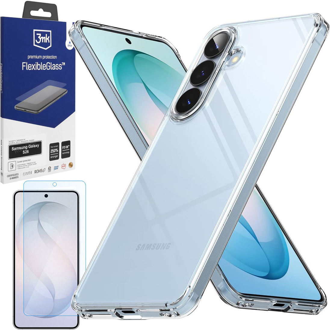 Etui RINGKE Fusion | Bezbarwne | Clear + SZKŁO 3mk Flexible Glass do Samsung Galaxy S26