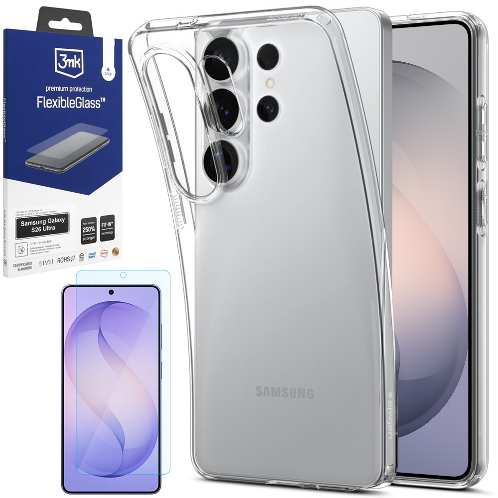 Etui SPIGEN Liquid Crystal | Crystal Clear + SZKŁO 3mk Flexible Glass do Samsung Galaxy S26 Ultra