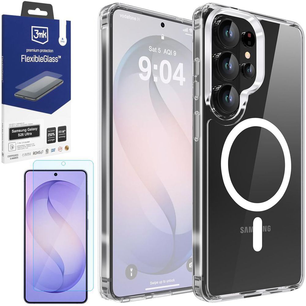 Etui Hybrydowe Magnetic Case | Clear White + SZKŁO 3mk Flexible Glass do Samsung Galaxy S26 Ultra