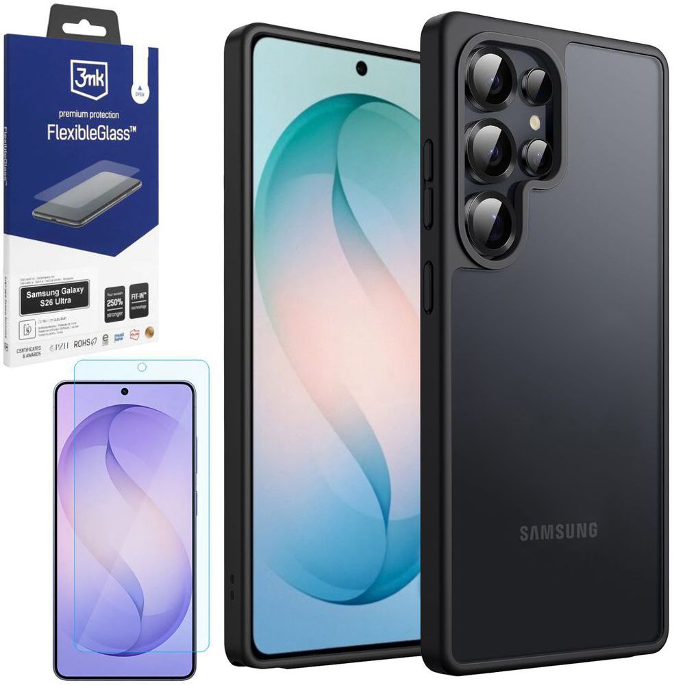 Etui Hybrydowe Case | Matte Black + SZKŁO 3mk Flexible Glass do Samsung Galaxy S26 Ultra