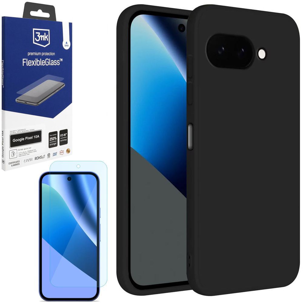 Cienkie Etui 3mk Matt Case Pro | Black + SZKŁO 3mk Flexible Glass do Google Pixel 10a