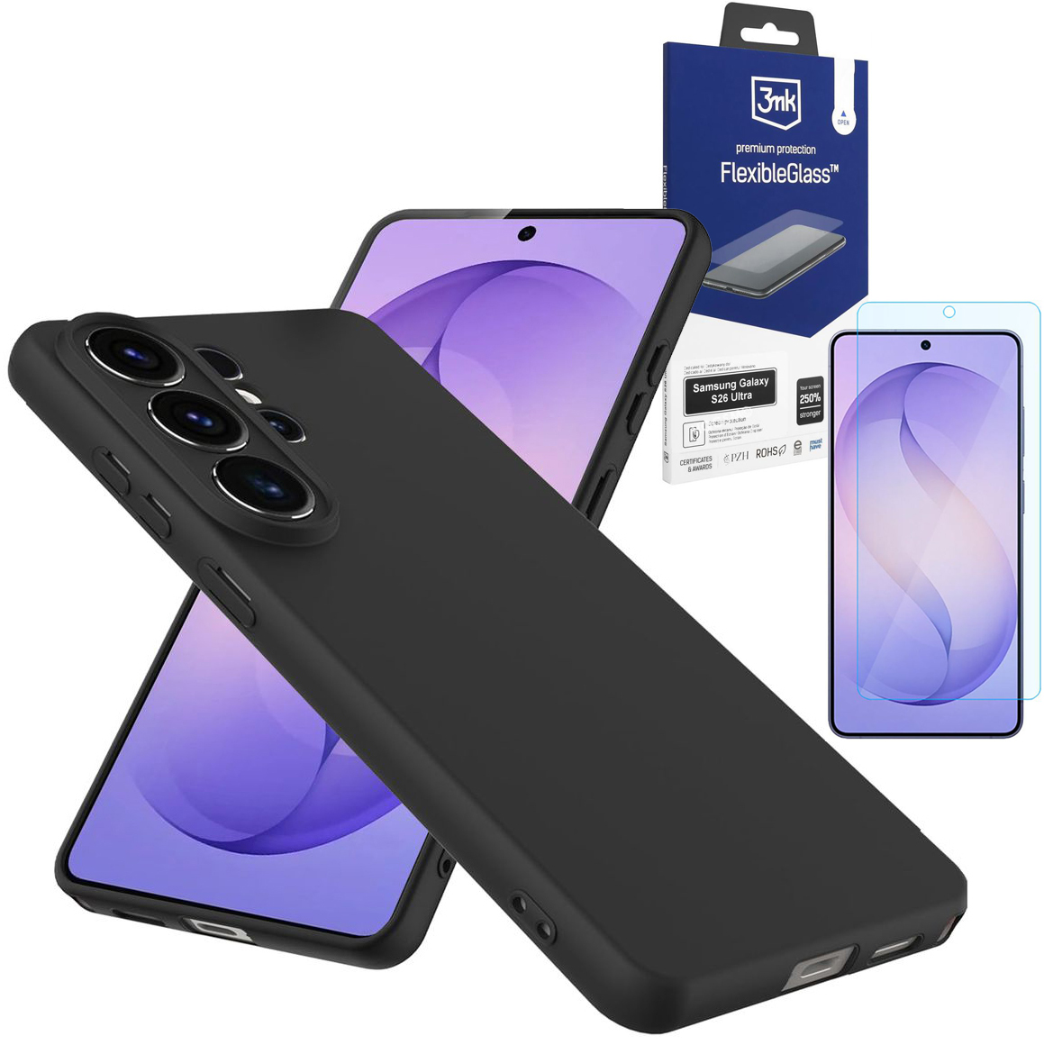 Cienkie Etui 3mk Matt Case Pro | Black + SZKŁO 3mk Flexible Glass do Samsung Galaxy S26 Ultra
