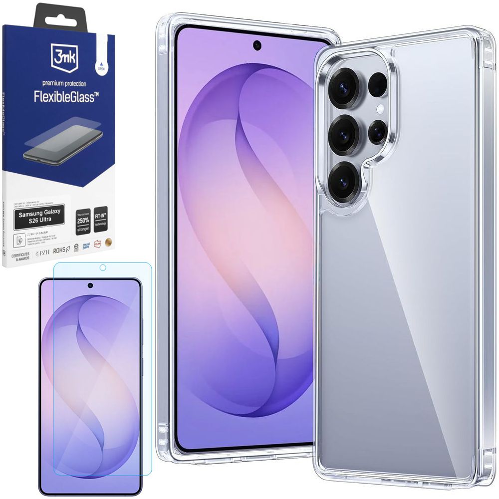 Pancerne Etui 3mk Armor Case | Clear + SZKŁO 3mk Flexible Glass do Samsung Galaxy S26 Ultra