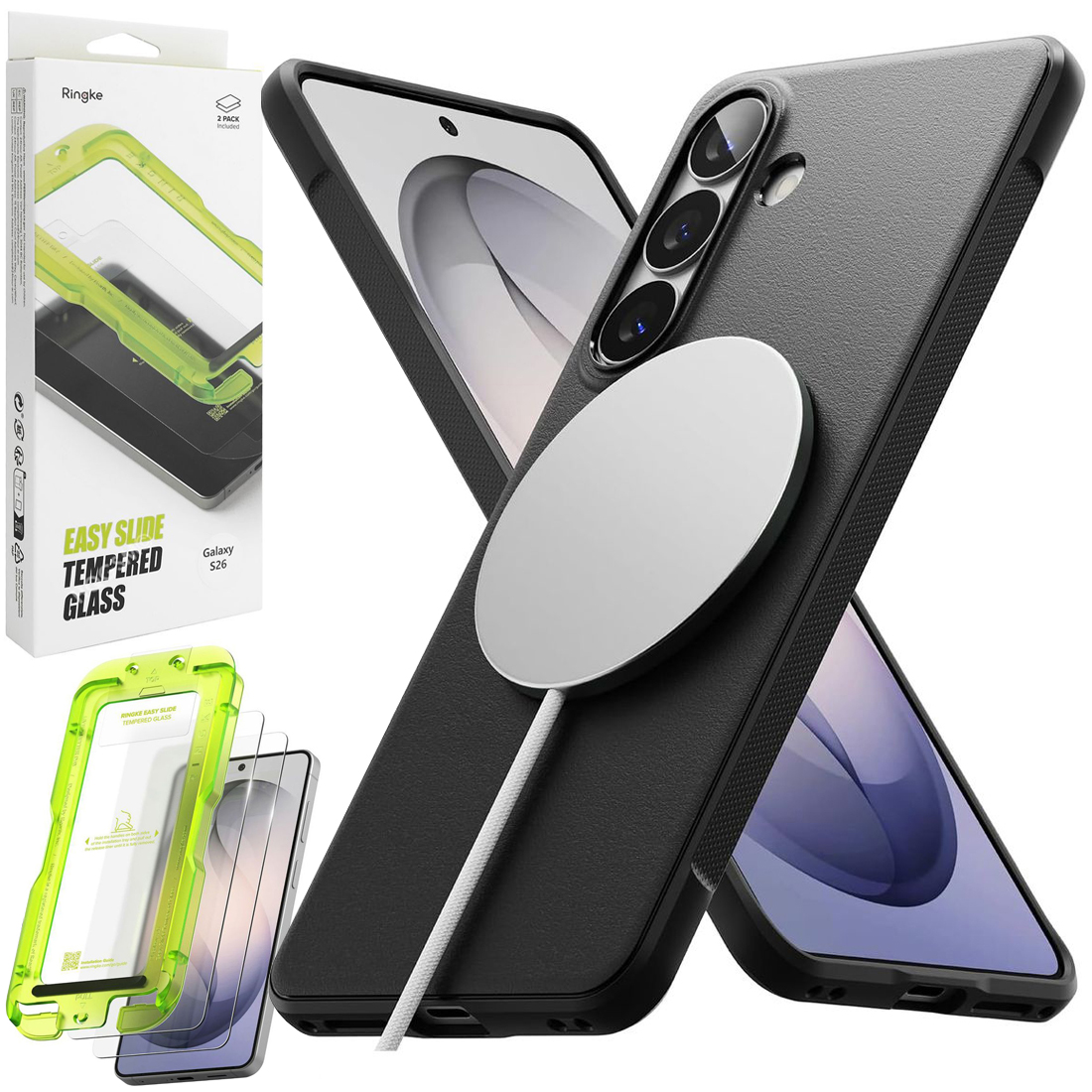 Etui RINGKE Onyx Magnetic | Black + 2x SZKŁO Ringke do Samsung Galaxy S26