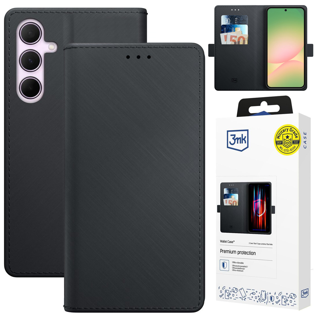 Zamykane Etui z Klapką | 3mk Wallet Case | Czarne do Samsung Galaxy A36 / A56