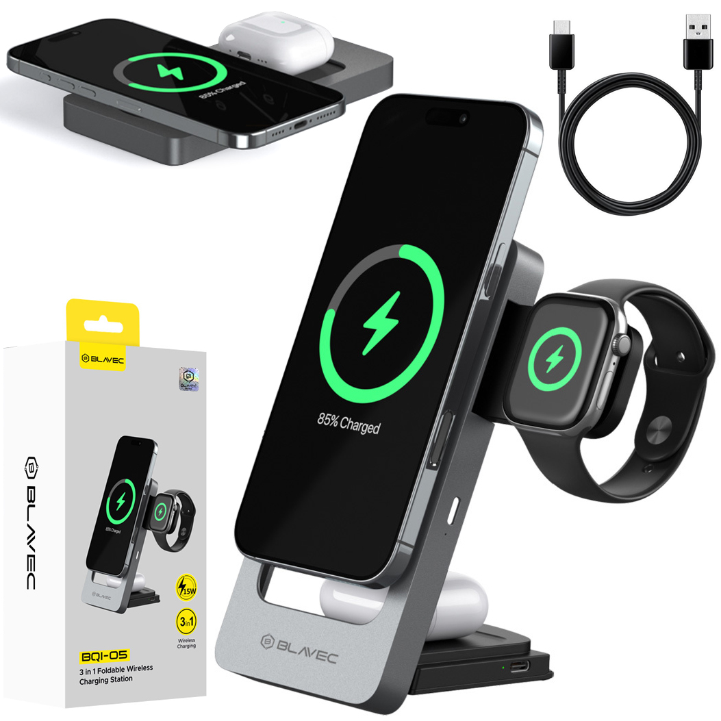 Blavec BQI-05 | Aluminiowa Składana Ładowarka Bezprzewodowa 3w1 | MagSafe 15W