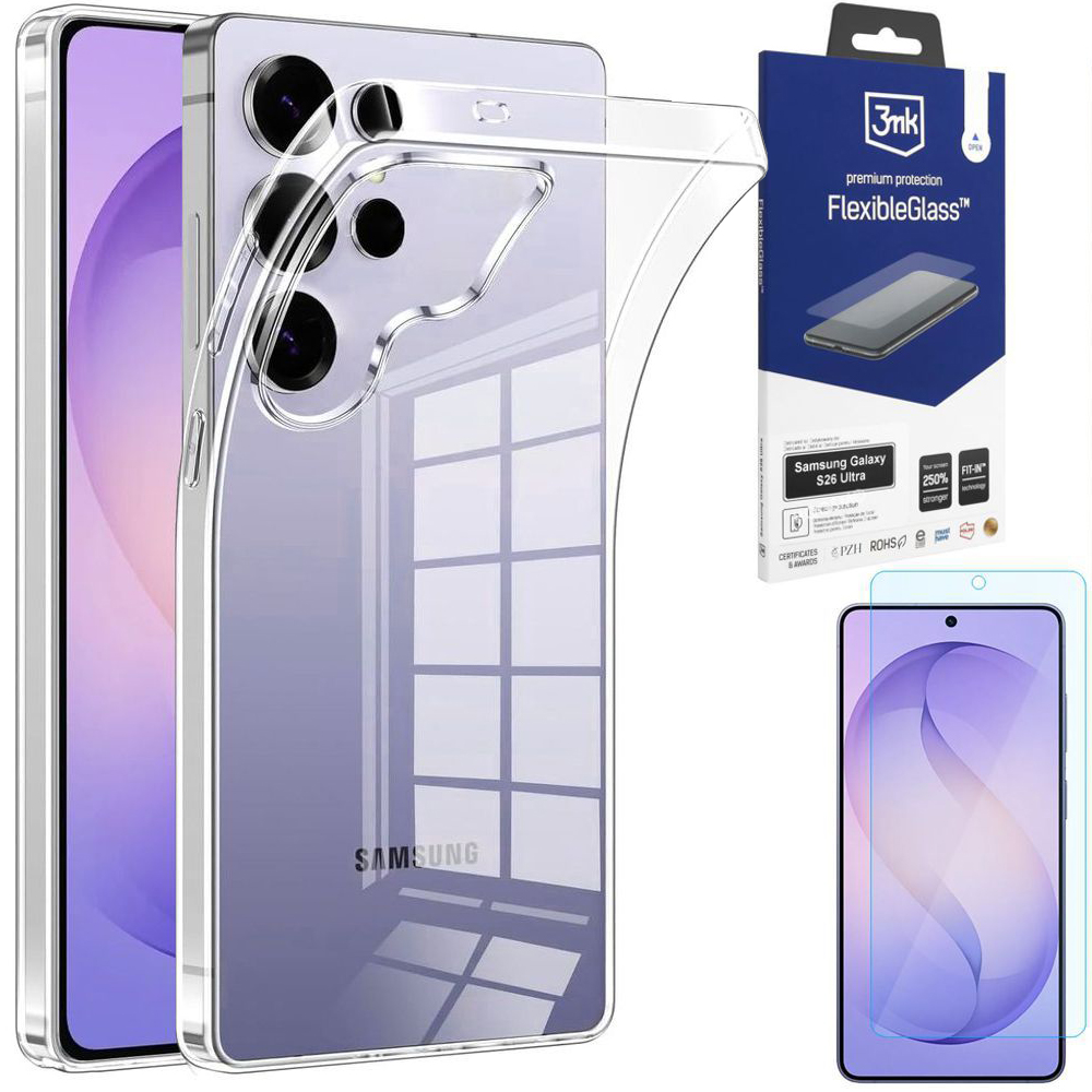 Etui 3mk Clear Case | Bezbarwne + SZKŁO 3mk Flexible Glass do Samsung Galaxy S26 Ultra
