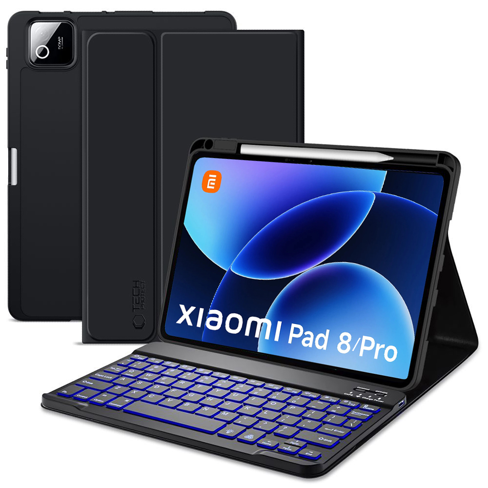Zamykane Etui Obudowa z Klawiaturą Bluetooth RGB | Czarne do Xiaomi Pad 8 / 8 Pro 11.2