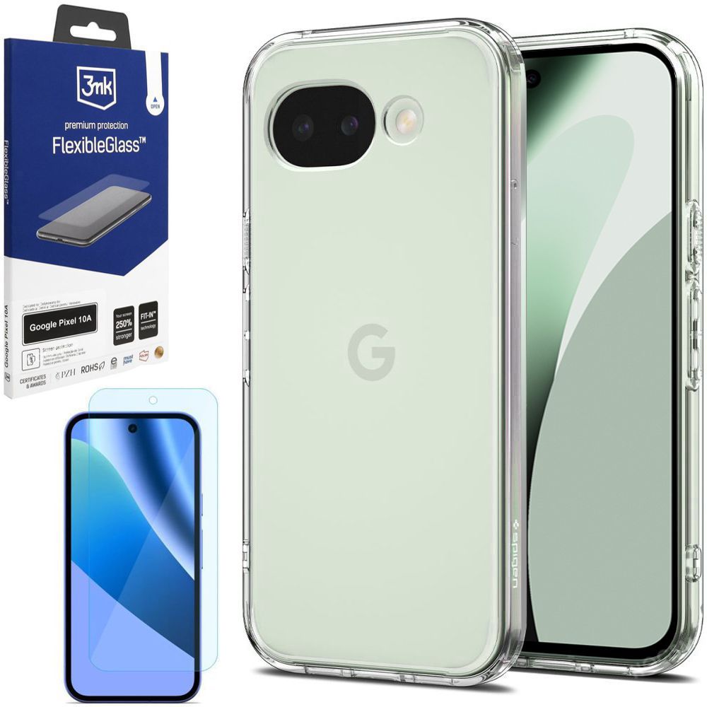 Etui SPIGEN Ultra Hybrid | Crystal Clear + SZKŁO 3mk Flexible Glass do Google Pixel 10a