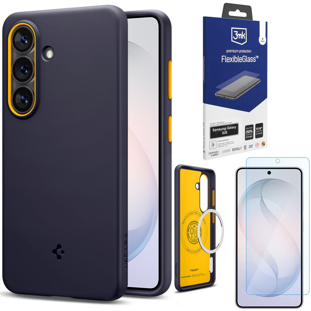 Etui SPIGEN Nano POP MagSafe | Blueberry Navy + SZKŁO 3mk Flexible Glass do Samsung Galaxy S26