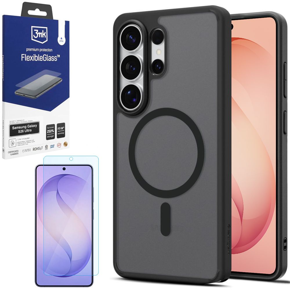 Etui SPIGEN Ultra Hybrid MagSafe | Frost Black + SZKŁO 3mk Flexible Glass do Samsung Galaxy S26 Ultra