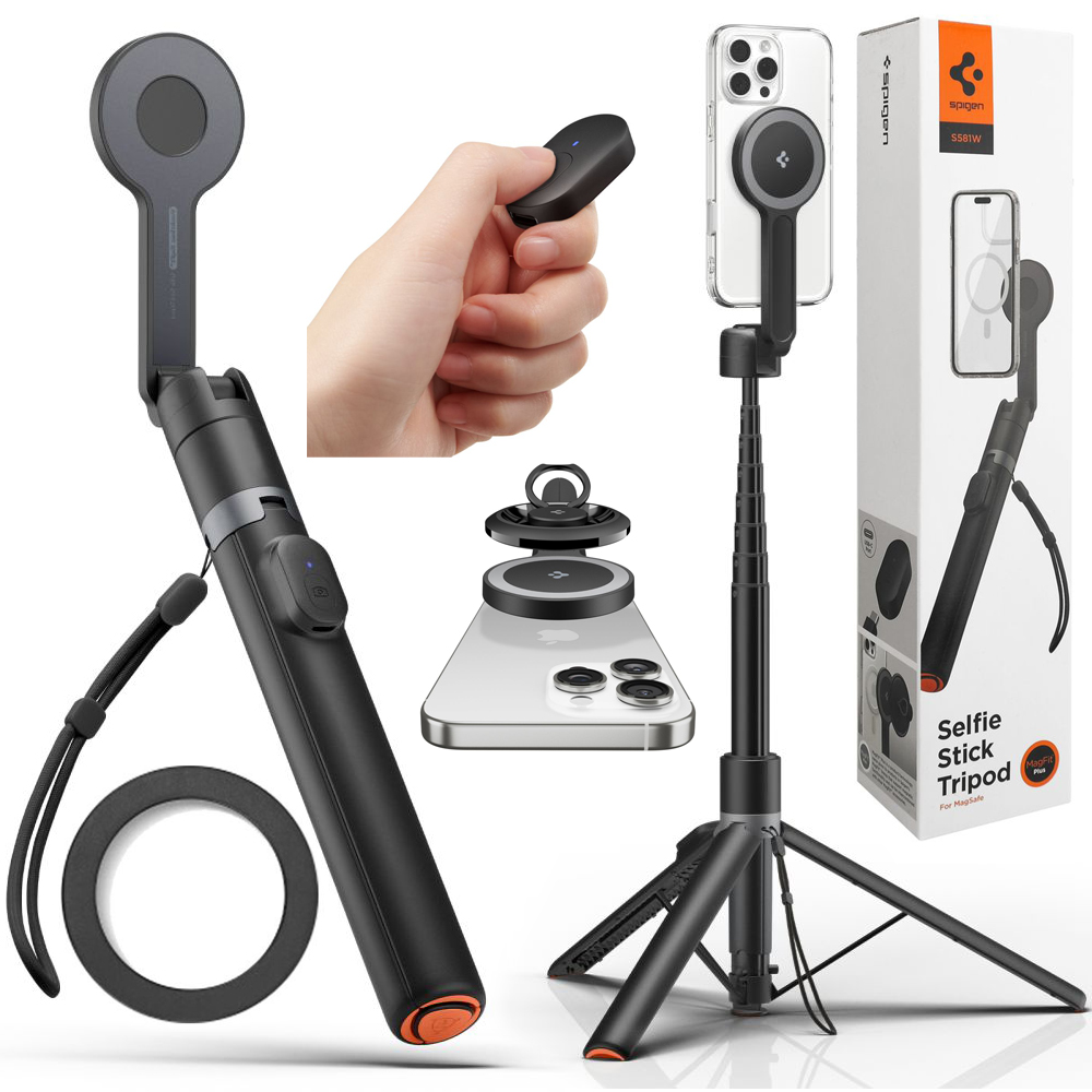 Spigen S581W | Aluminiowy Selfie Stick Bluetooth z MagSafe Plus | Tripod + Pilot | 1.68m