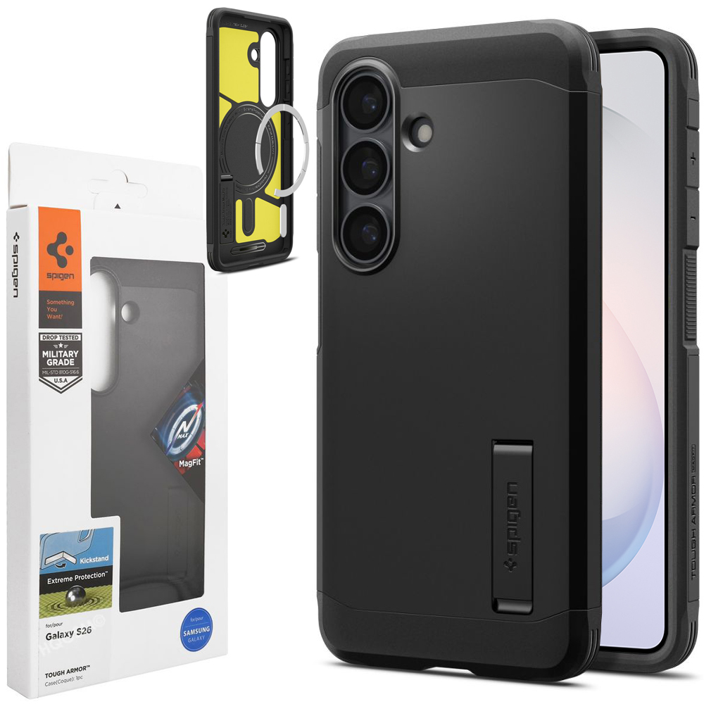 Pancerne Etui SPIGEN Tough Armor z MagSafe | Black do Samsung Galaxy S26