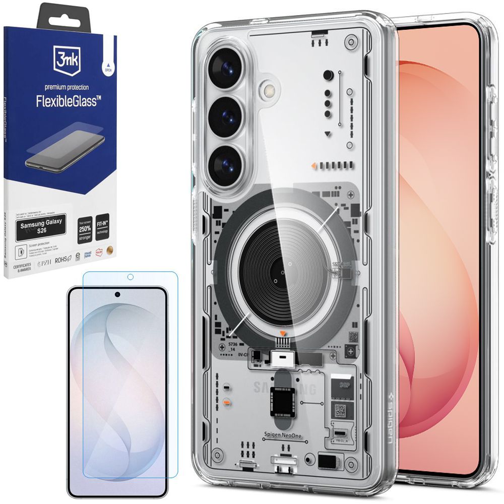 Etui SPIGEN Ultra Hybrid | Neo One + SZKŁO 3mk Flexible Glass do Samsung Galaxy S26