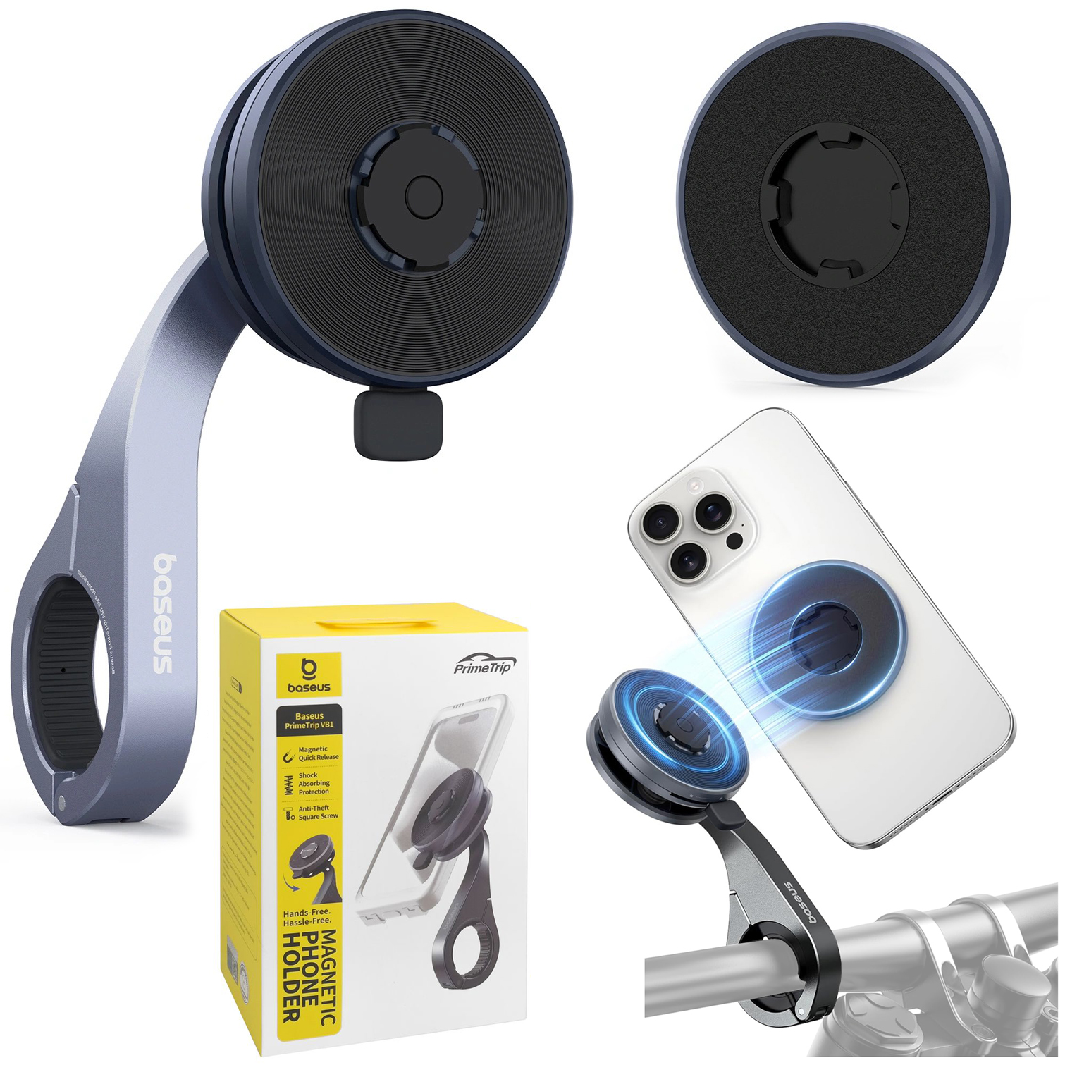 Baseus PrimeTrip VB1 | Metalowy Uchwyt Rowerowy na Kierownicę | Quick Snap z Amortyzatorami