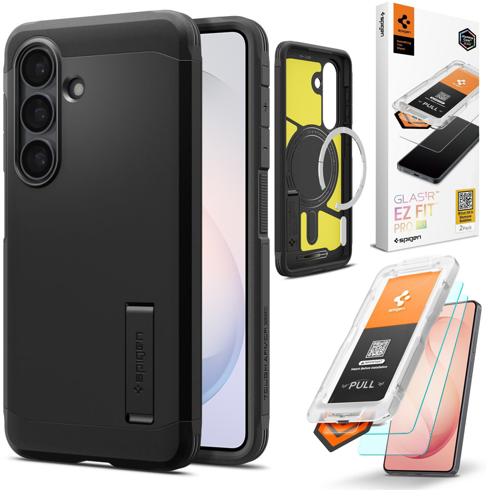 Pancerne Etui SPIGEN Tough Armor z MagSafe | Black + 2x SZKŁO Spigen do Samsung Galaxy S26+ Plus