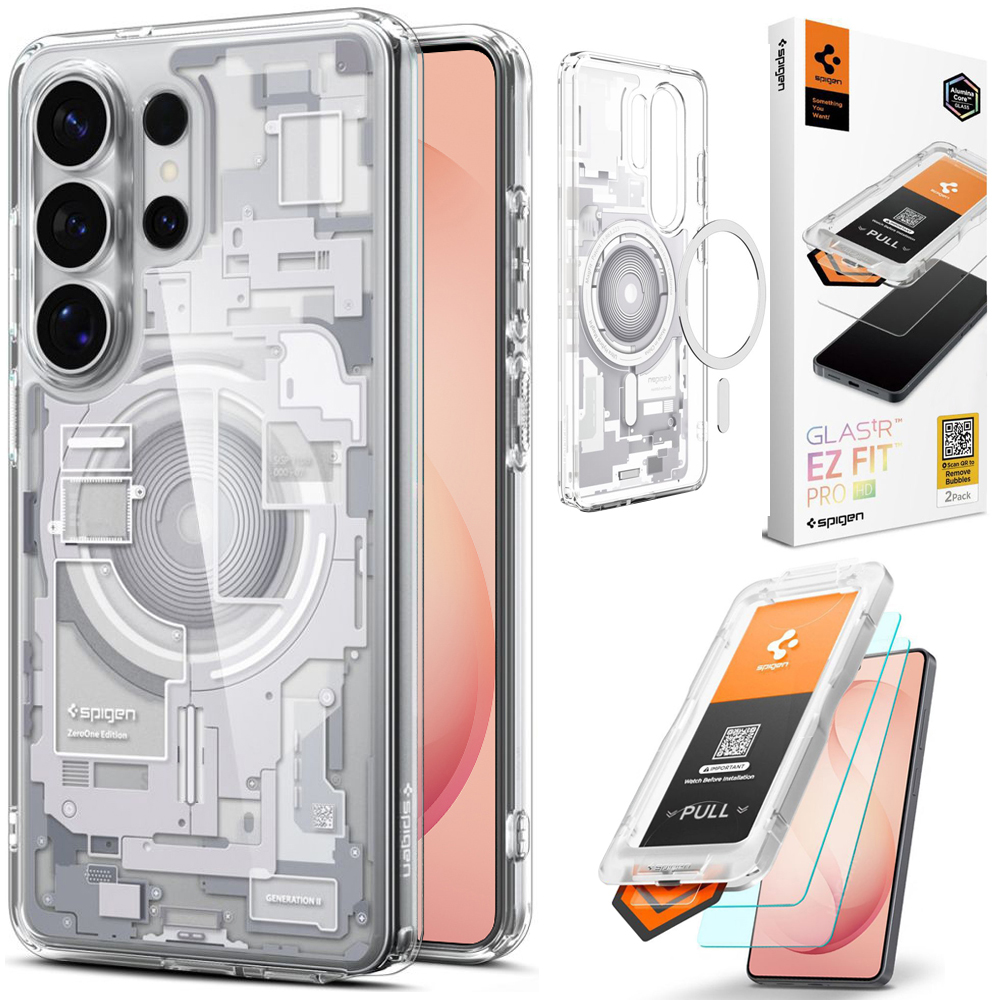 Etui SPIGEN Ultra Hybrid | Zero One White + 2x SZKŁO Spigen do Samsung Galaxy S26 Ultra