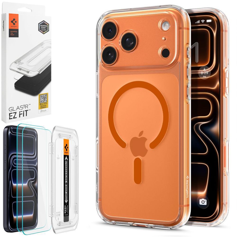 Etui SPIGEN Ultra Hybrid MagSafe | Clear Orange + 2x SZKŁO Spigen do Apple iPhone 17 Pro Max