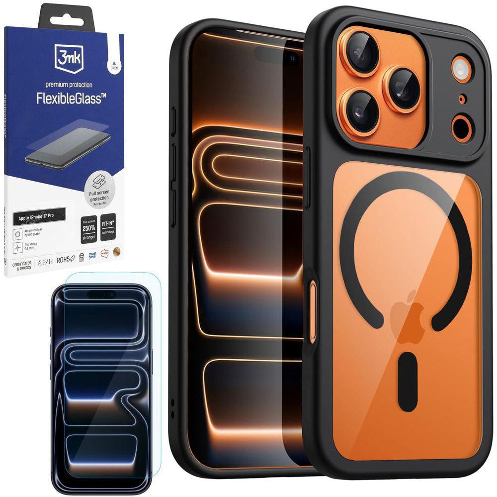 Etui Hybrydowe Clear Case z MagSafe | Black + SZKŁO 3mk do Apple iPhone 17 Pro |