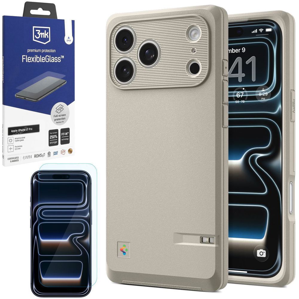 Etui SPIGEN Classic LS MagSafe | Stone + SZKŁO 3mk do Apple iPhone 17 Pro