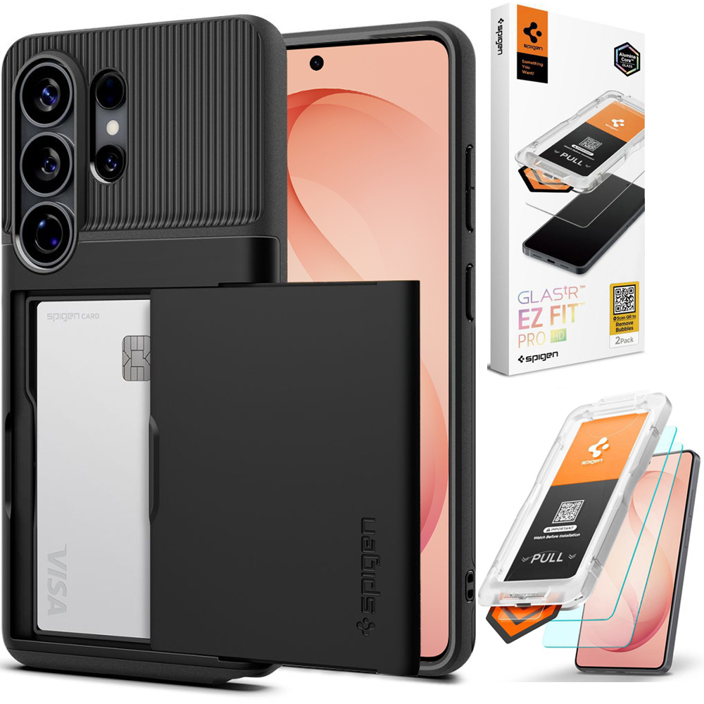 Pancerne Etui SPIGEN Slim Armor CS | Black + 2x SZKŁO Spigen do Samsung Galaxy S26 Ultra