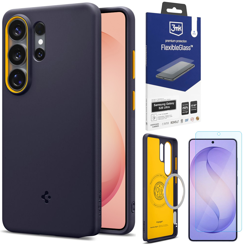 Etui SPIGEN Nano POP MagSafe | Blueberry Navy + SZKŁO 3mk Flexible Glass do Samsung Galaxy S26 Ultra